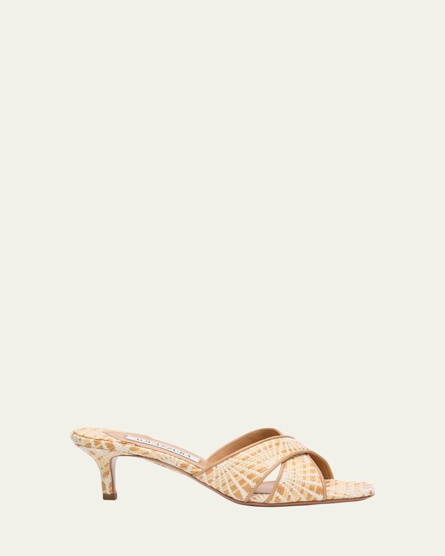 Bicolor Raffia Crisscross Slide Sandals